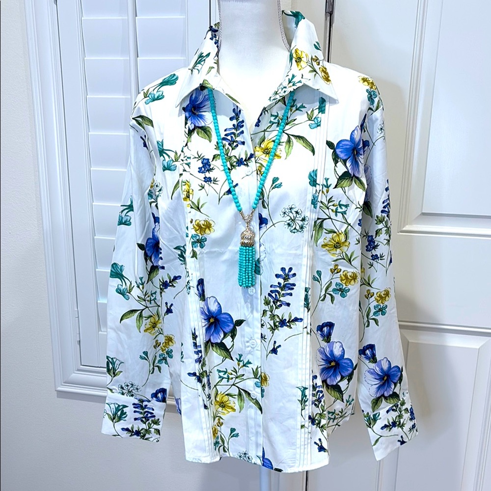 Philosophy cotton poplin Floral Button-Up Shirt with pin tuck detail M